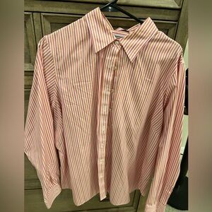 Land’s End Classic Red Striped Women’s Pinpoint No-Iron Shirt